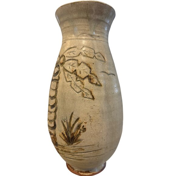 Handcrafted Ceramic Vase With Nature-Inspired Design Earthy Tones Rustic Decorat - Picture 9 of 15